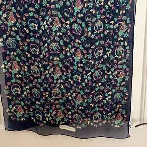 Salvatore Ferragamo Navy Scarf with Colorful Leaf Design